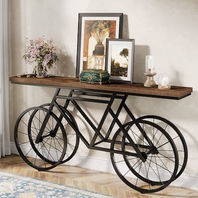 70.9-Inch Extra Long Console Table with Bicycle Metal Base for Entryway, Living Room - 11.81"D x 70.87"W x 33.46"H
