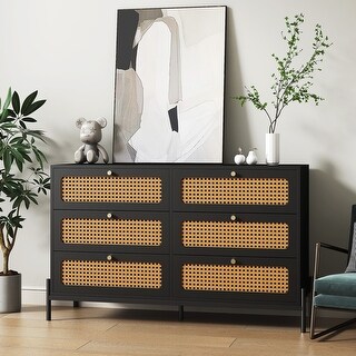 Rattan 6-Drawer Storage Cabinet Dresser With Rattan Door - Bed Bath ...