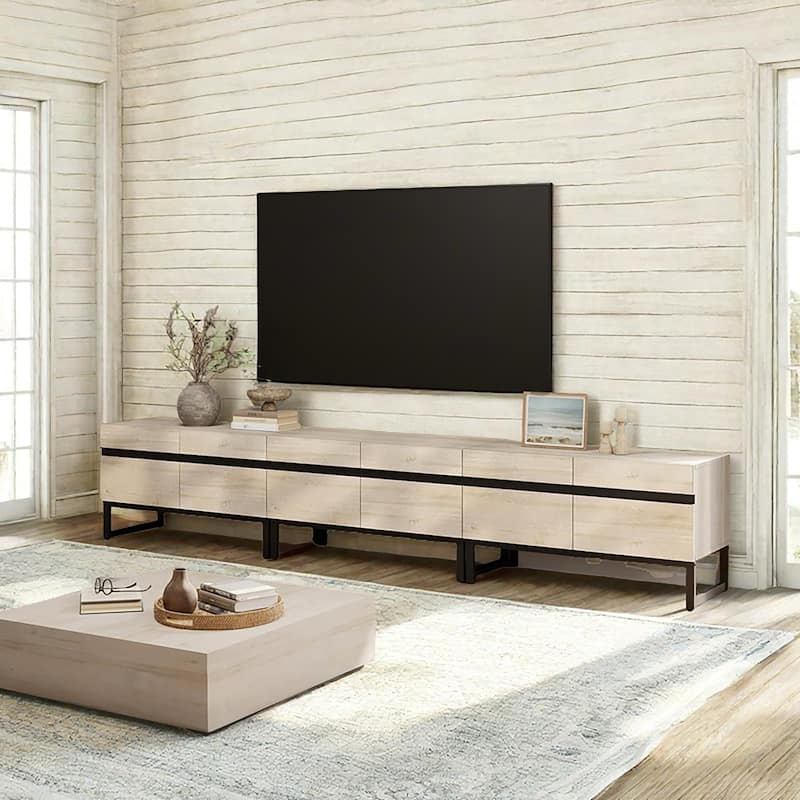 WAMPAT Modern TV Stand with Storage Cabinets, Wood Entertainment Center Media Console Table with Metal Legs for Living Room