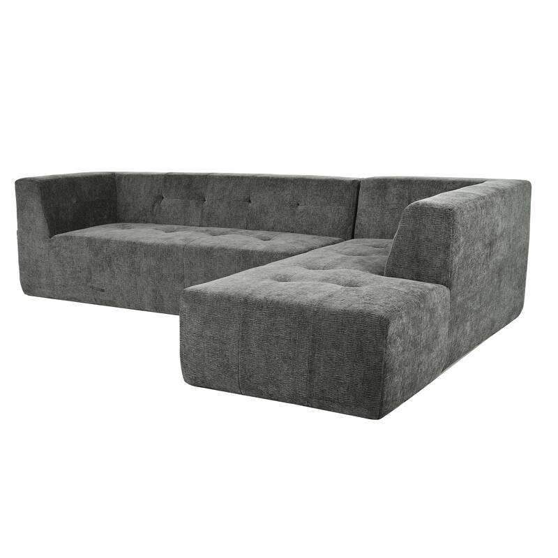 112"x74" Modular Gray Chenille L-Shape Sofa Set, 2pcs Free Combo, Easy Assembly