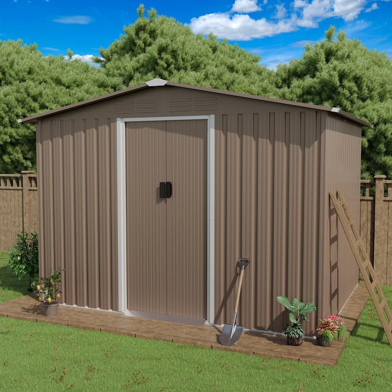 Kullavik Outdoor Metal Storage Shed with Floor and Lockable Sliding Door