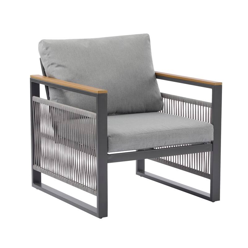4-Pieces Outdoor Metal Patio Furniture Set, 5-Seat Patio Furniture Sofa Set with Cushion and Coffee Table, 3-Seater Sofa