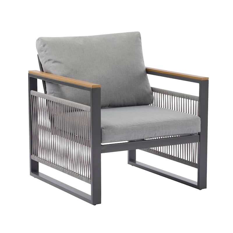 Roomfitters 4 Piece Outdoor Patio Set Metal Frame Rope Woven Deep Seating Sofa, Natural Gray