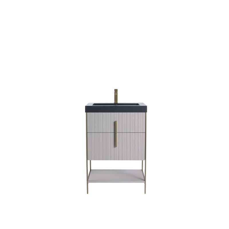 Fine Fixtures Serenity Modern Bathroom Vanity with Black Gel Acrylic Top