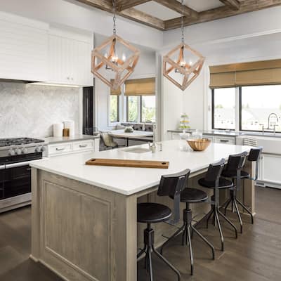 Loby Farmhouse Solid Wood Chandelier 4-light Rustic Geomerical Island Pendant Lights - D15.5 "x H 18"