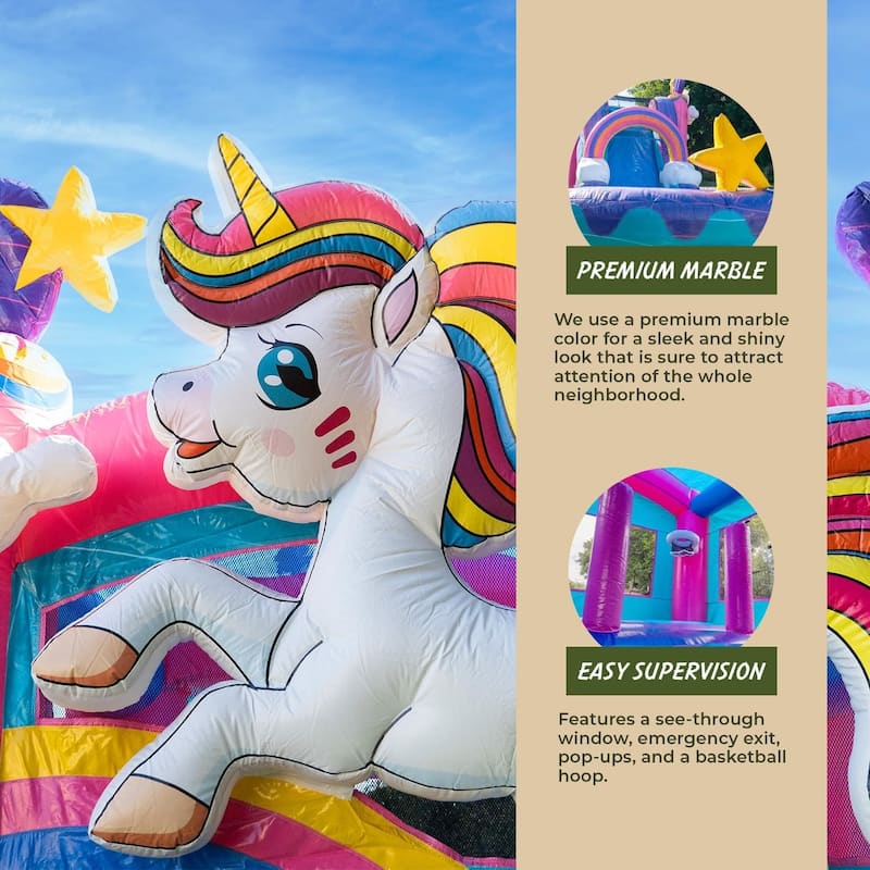 XJUMP Unicorn Commercial Grade Inflatable Bounce House Water Slide Combo with Detachable Pool & Air Blower, Wet Dry Use