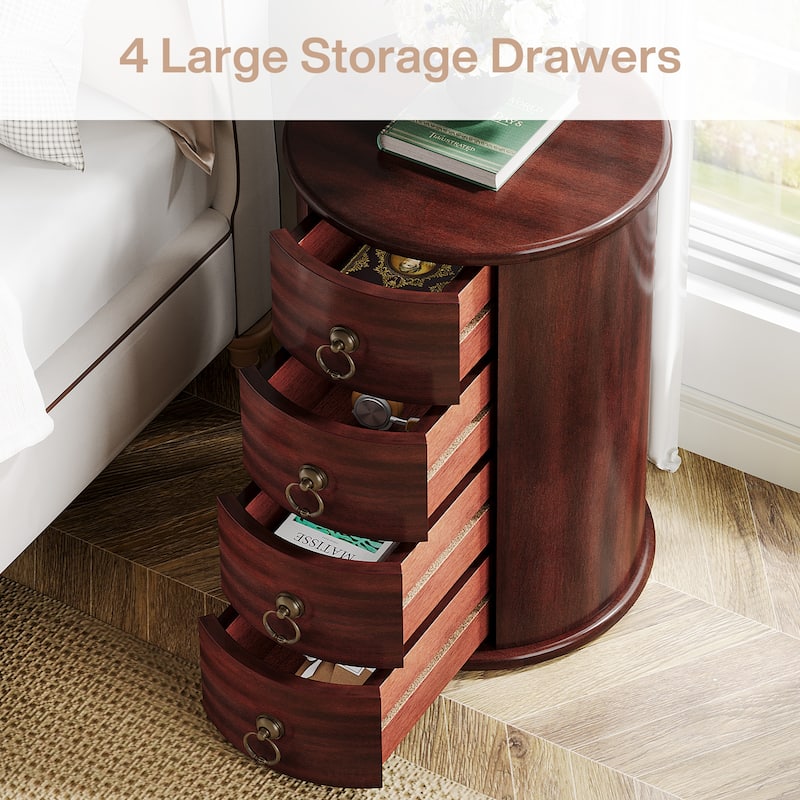 Solid Wood Bedside Table, Nightstand with 4 Drawers