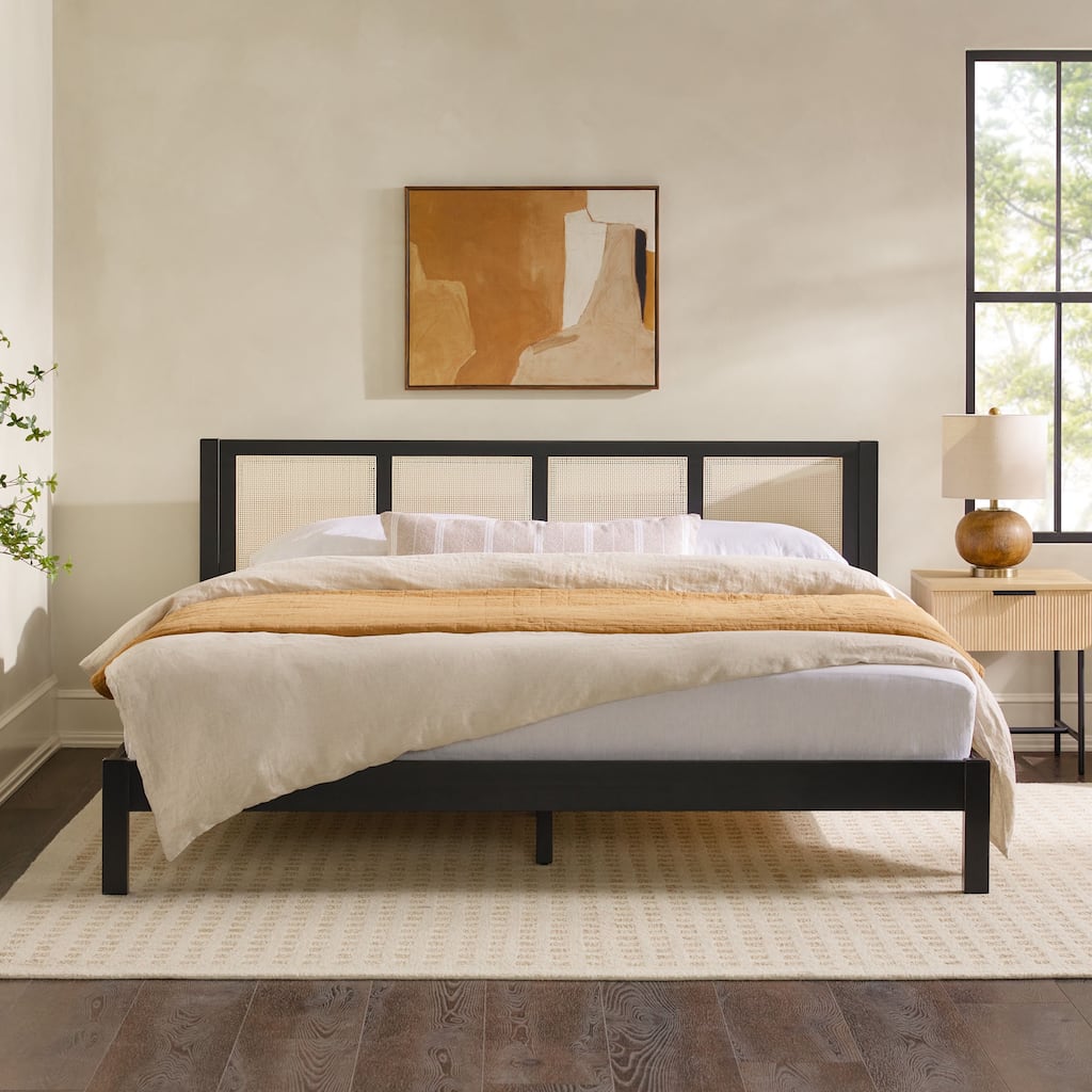 Middlebrook Designs Boho Solid Wood Rattan Headboard King Bedframe