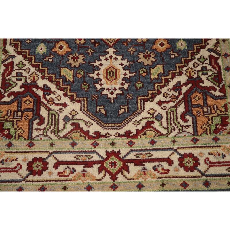 Hand Knotted Oriental 100% Wool Carpet Traditional Medallion Greys & Charcoal Heriz (serapi) Area Rug - 6' 2'' X 4' 1''