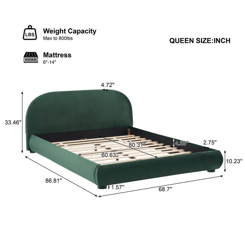 Queen / King Fabric Upholstered Bed with Curved Aesthetic Headboard