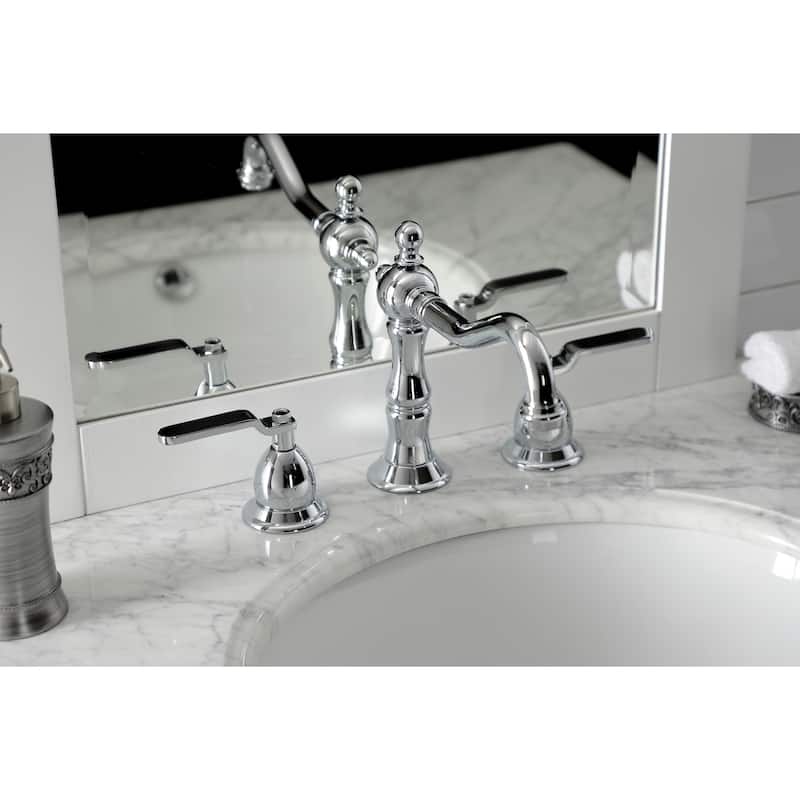 Whitaker Deck Mount Widespread Bathroom Faucet with Brass Pop-Up