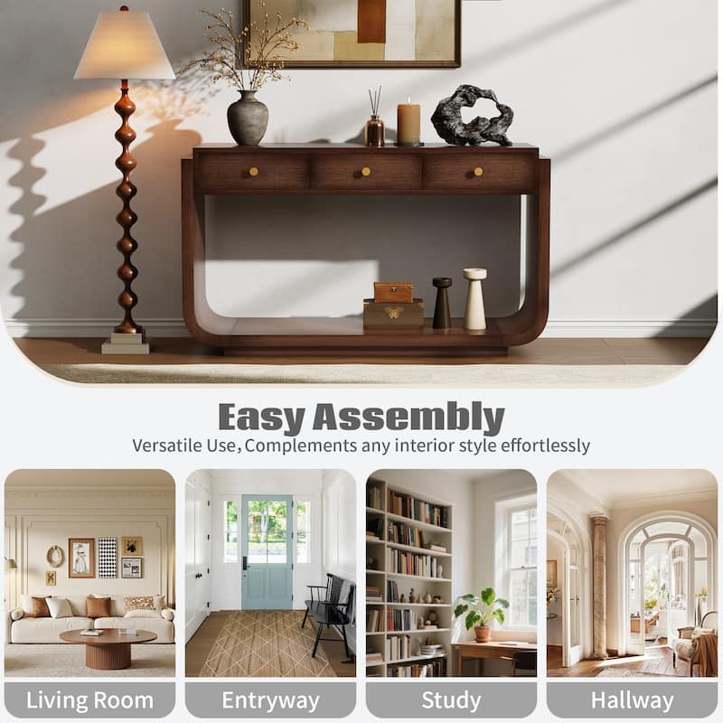 Christopher Knight Home - Alderwood Paulownia Veneer 3 Drawers Console Table with Curved Legs and Ample Storage