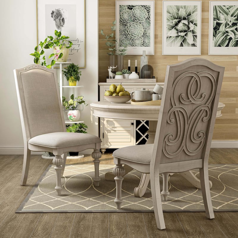 Pann Farmhouse White Solid Wood 7-Piece Expandable Dining Table Set by Furniture of America