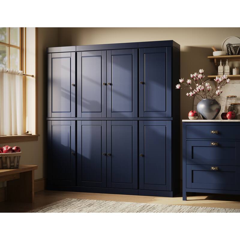 Palace Imports 100% Solid Wood 65" Kitchen China Pantry Cabinet - 65" x 71.5" - Navy - 6 Clear Glass-2 Solid