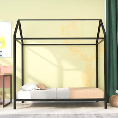 House Platform Bed Twin Size Metal Kids Bed Frame