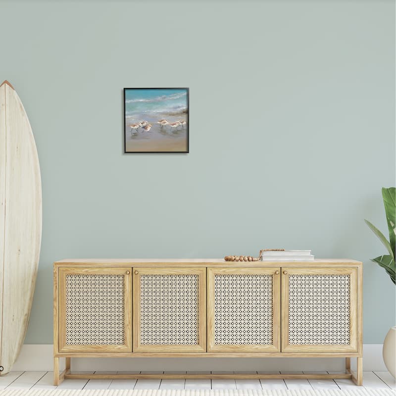 Stupell Coastal Sandpipers Beach Waves Shore Framed Giclee Art by Rick Novak
