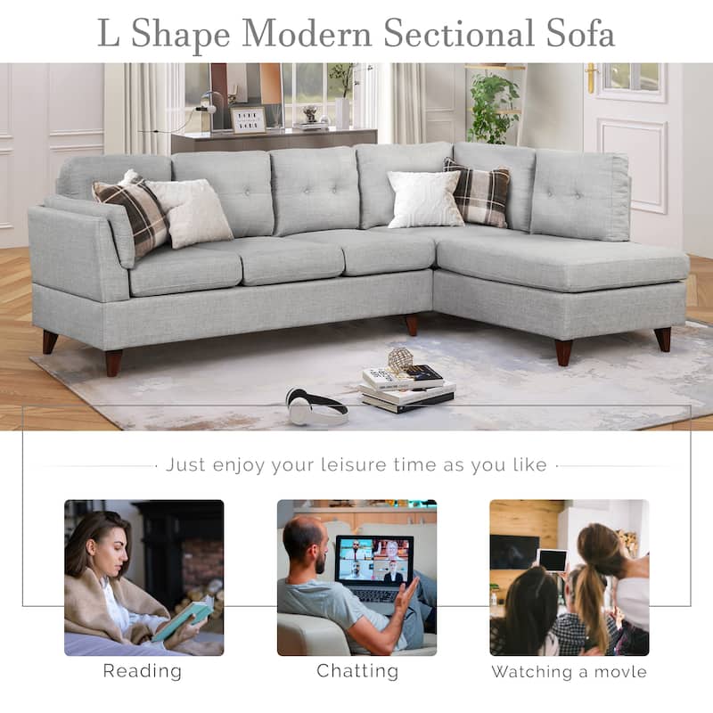 Modern Linen Fabric Sofa, L-Shape Couch with Chaise Lounge,Sectional Sofa - Right Facing