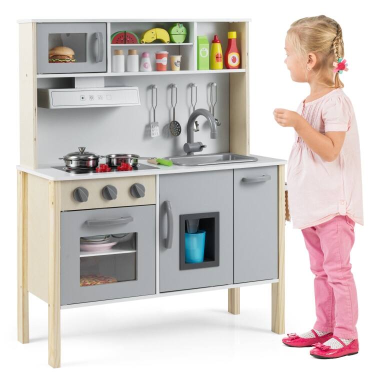 Wooden Pretend Play Kitchen Set for Toddlers - 28"L x 12"W x 35.5"H