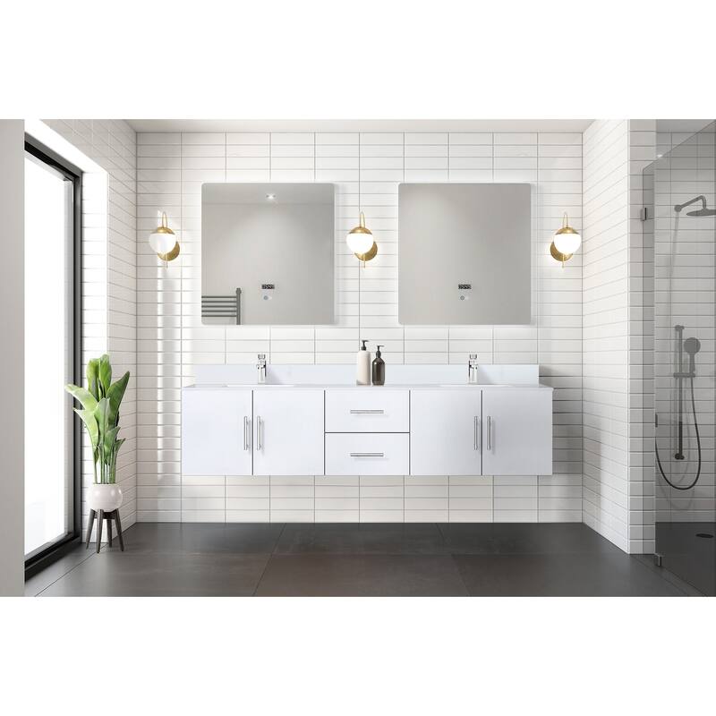 Geneva 80 in. W x 22 in. D Dark Grey Double Bath Vanity, White Quartz Top, Faucet Set, and 30 in. LED Mirrors