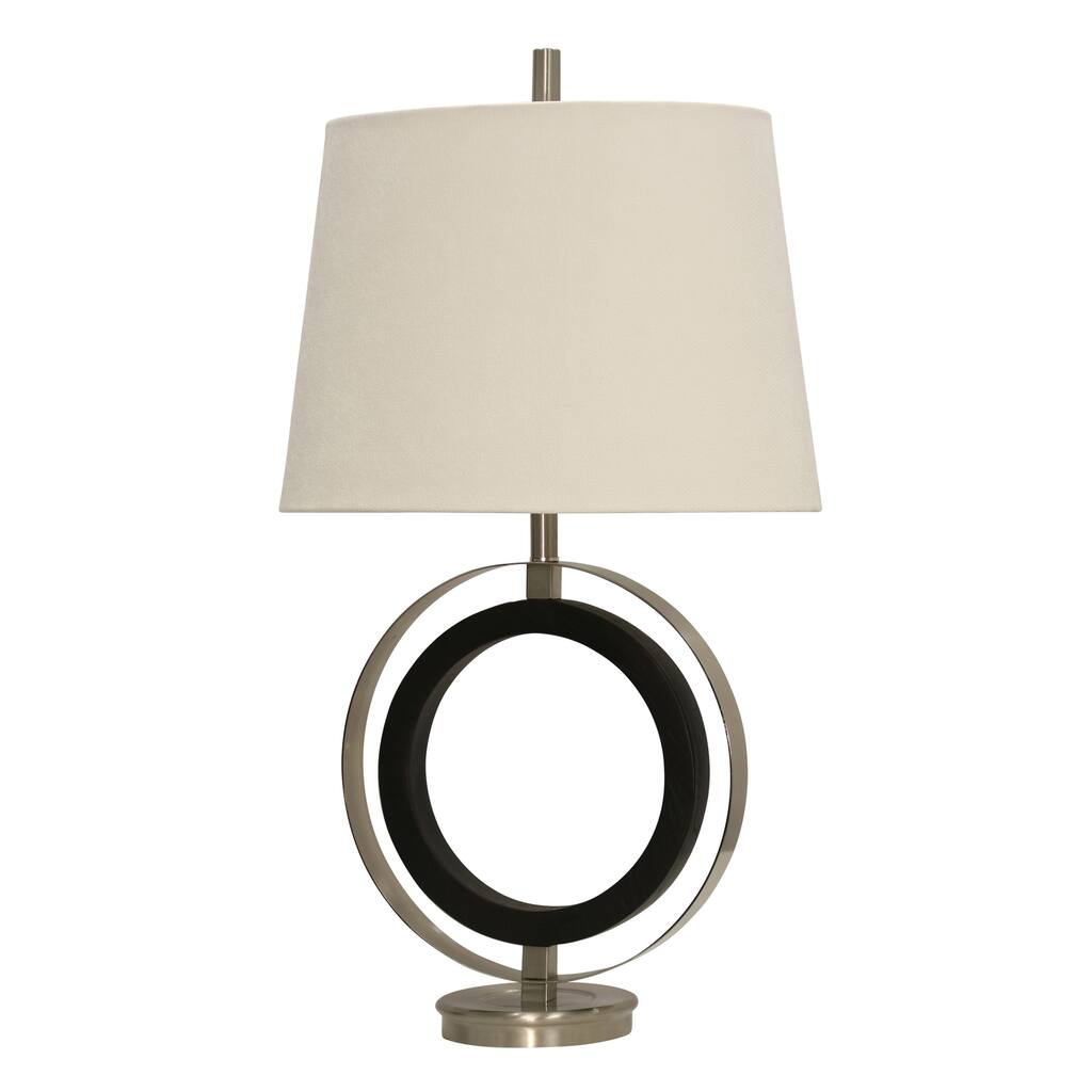 Bainville Contemporary Black And Stainless Steel Table Lamp - White Hardback Fabric Shade