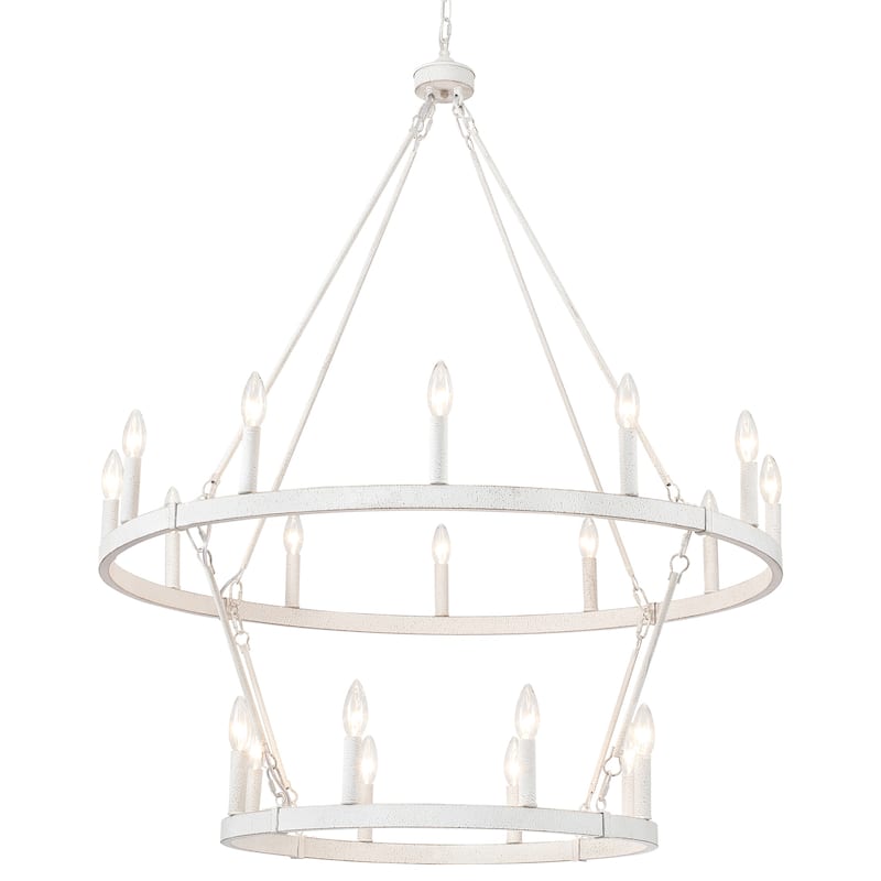 20-Light 39.17-inch Two Tier Wagon Wheel Chandelier for Kitchen