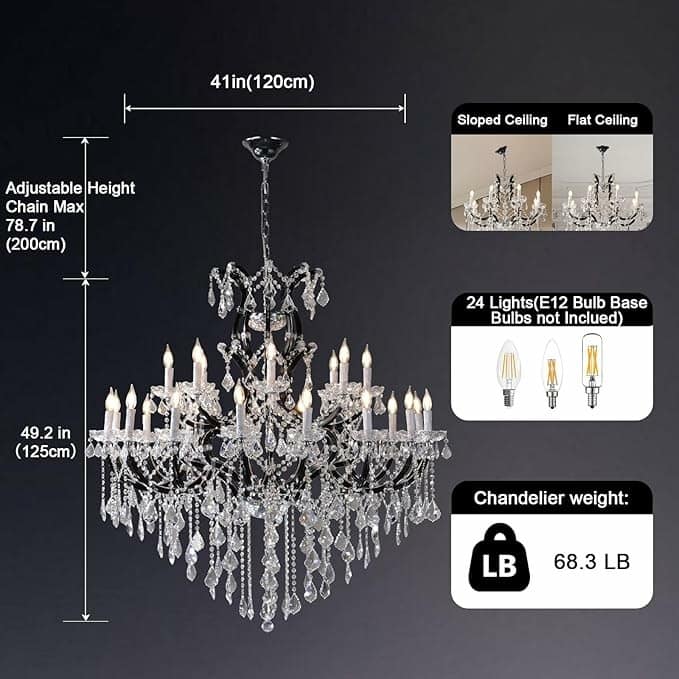 KAYLA 29in Luxury Candle ChandeliersModern Black Crystal Chandelier