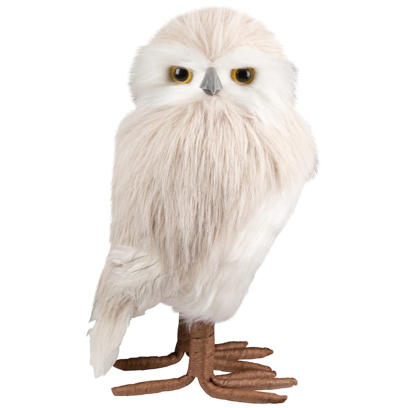 Standing Winter Owl Christmas Figure - 12.25" - Cream and White