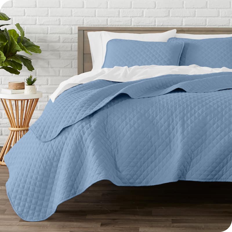 Bare Home Diamond Stitched Lightweight Microfiber Coverlet Set - Coronet Blue - Full