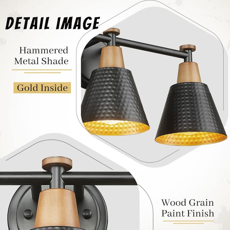 3-Light Bathroom Vanity Light, Black and Gold