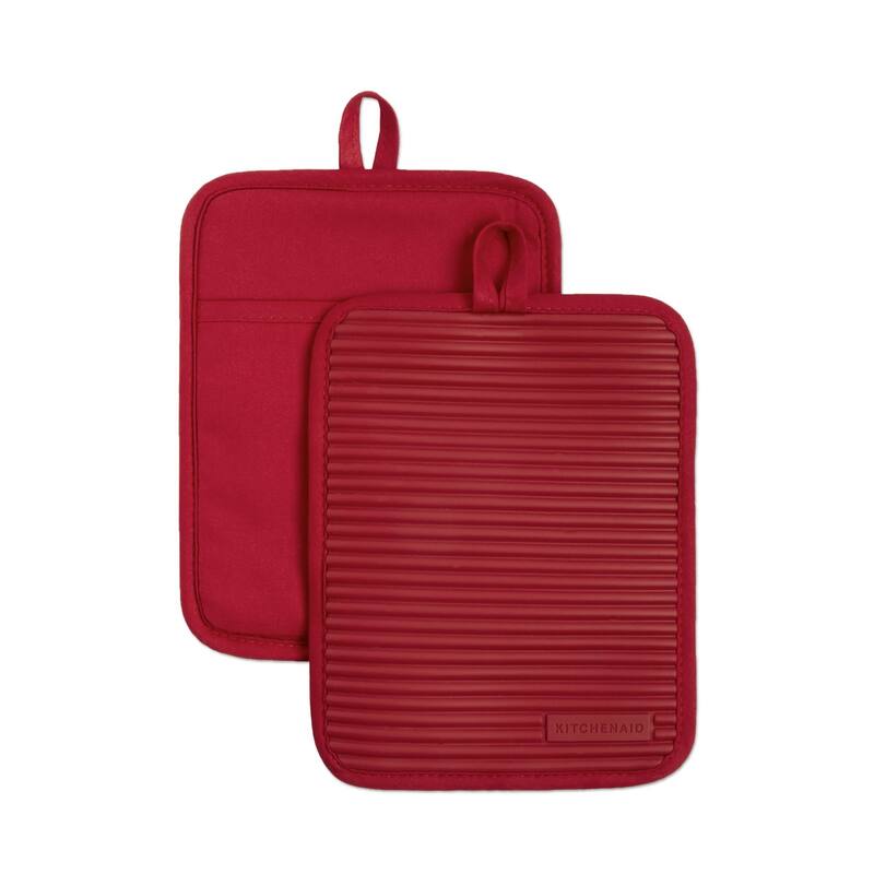 KitchenAid Ribbed Soft Silicone Pot Holder 2-Pack Set, 7"x9" - Passion Red