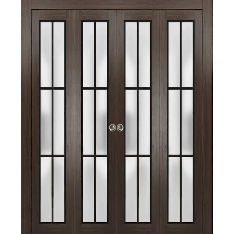 Double Bi-fold Doors Planum 2122 Chocolate Ash Sturdy Tracks - Grey - 96" x 84" (4* 24x84)