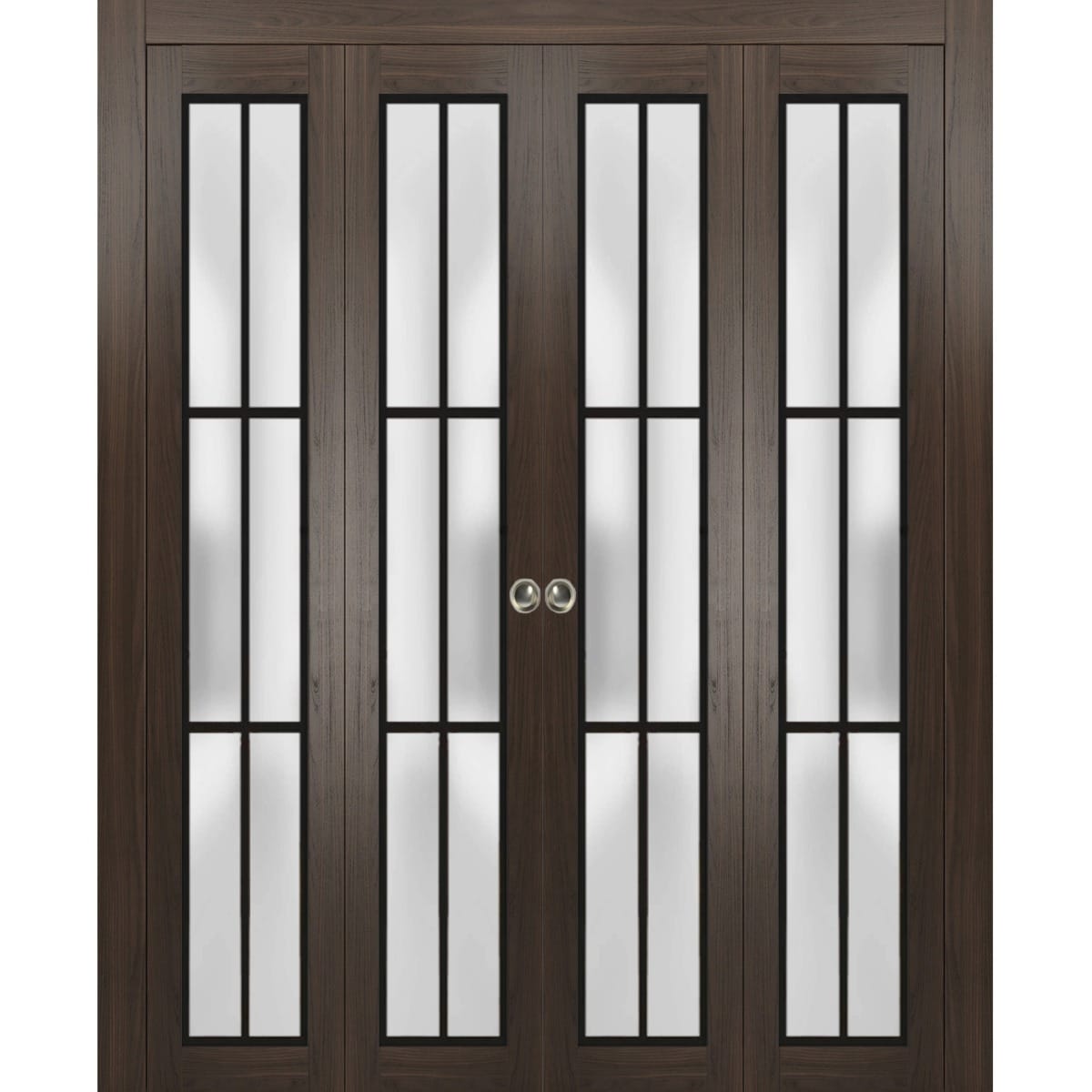 SARTODOORS Planum 2122 Chocolate Ash Wood Double Bi-Fold Closet Doors with Frosted Glass