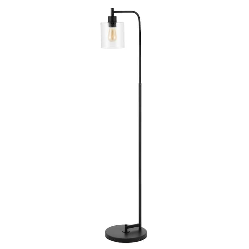 Kathryn Modern 60" Iron/Seeded Glass Farmhouse Industrial LED Floor Lamp, Black by JONATHAN Y - 1 Bulb
