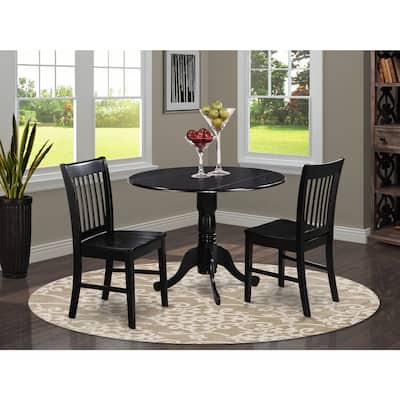 HomeStock 3-Piece Round Black Finish Solid Wood Top Dining Table with 2 Chairs