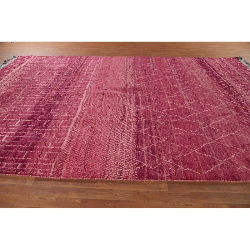 Plush Trellis Moroccan Large Area Rug Handmade Wool Carpet - 9'6" x 14'7"