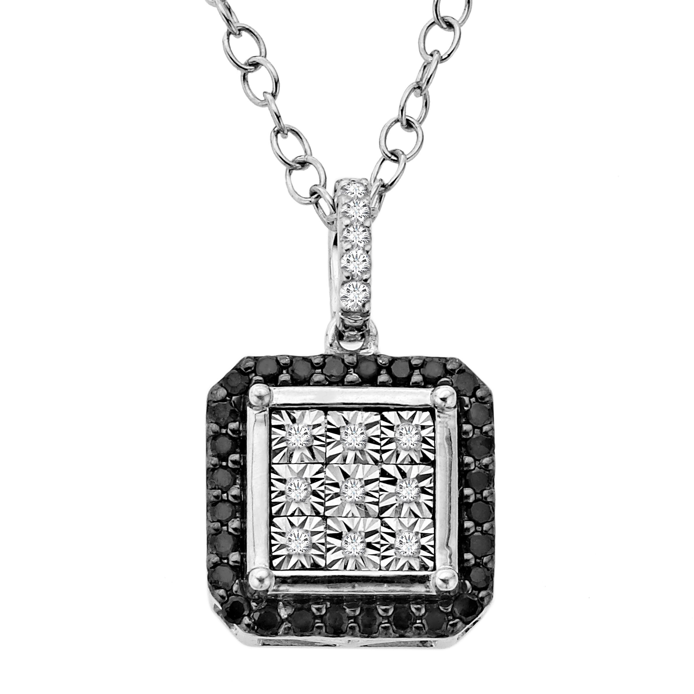 1/5 ct Black & White Diamond Square Pendant in Sterling Silver