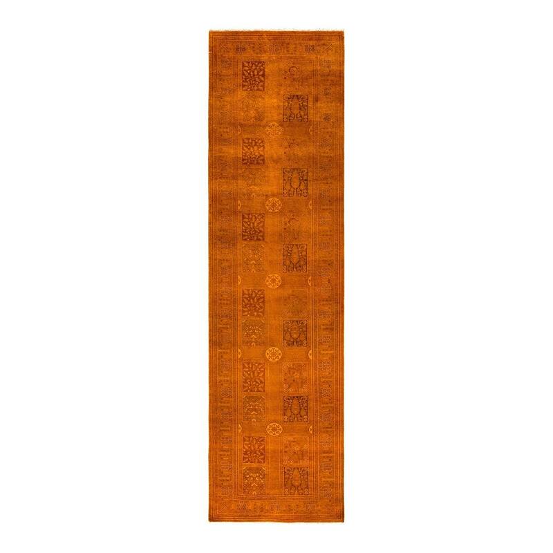 Overton Hand Knotted Wool Vintage Inspired Modern Contemporary Overdyed Orange Runner Rug - 3' 1" x 11' 8"
