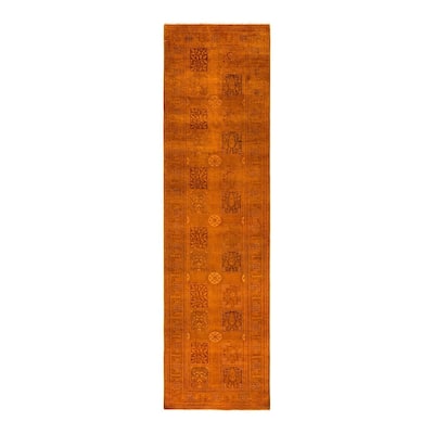 Overton Hand Knotted Wool Vintage Inspired Modern Contemporary Overdyed Orange Runner Rug - 3' 1" x 11' 8"