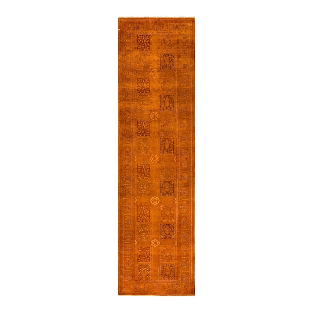 Overton Hand Knotted Wool Vintage Inspired Modern Contemporary Overdyed Orange Runner Rug - 3' 1" x 11' 8"