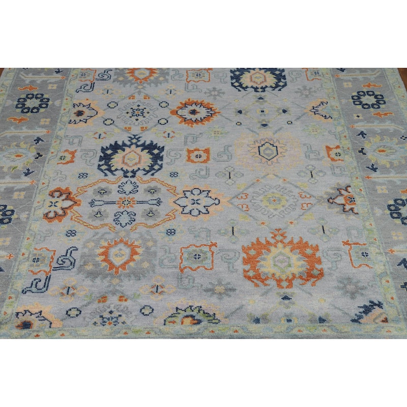 All-Over Gray Oushak Indian Area Rug Handmade Wool Carpet - 8'0" x 9'9"