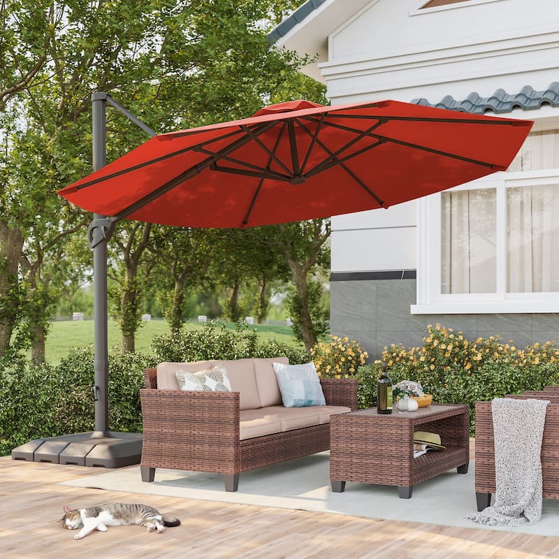 BONOSUKI 11-ft 360-degree Rotating Cantilever Patio Umbrella with Base - Red
