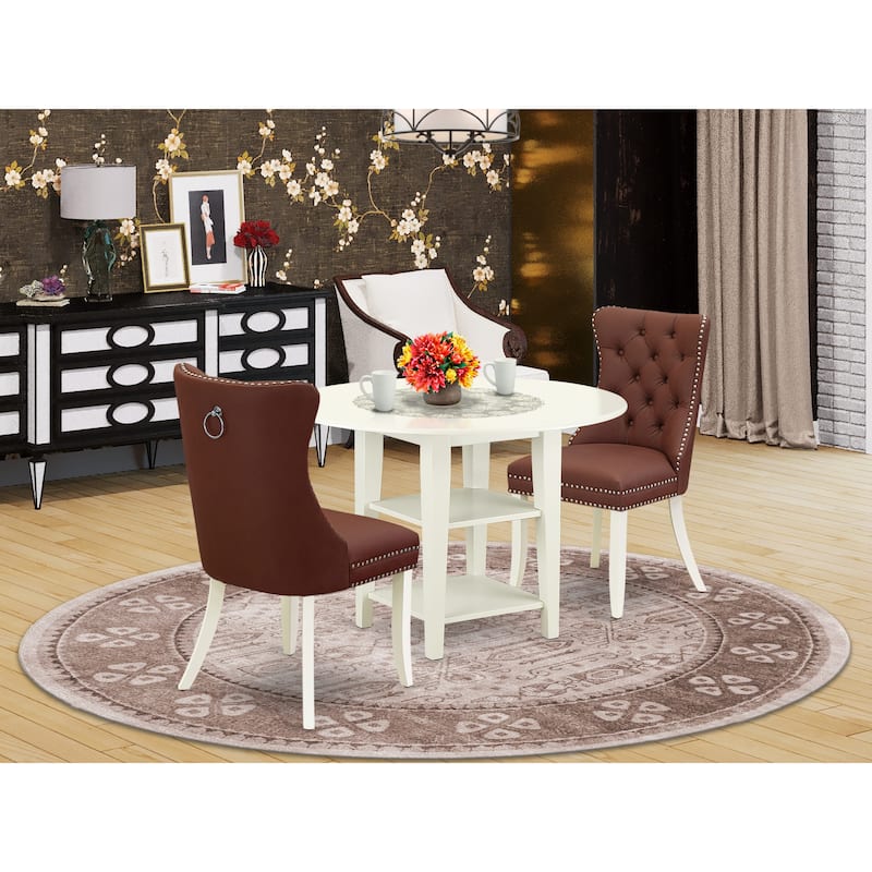 East West Furniture Kitchen Set Consists of a Round Dining Table and Chairs, Linen White (Pieces Options) - SUDA3-LWH-26