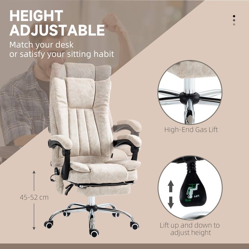 Modern Microfiber Office Chair, High Back Computer Chair with 6 Point Massage, Heat, Adjustable Height and Retractable Footrest