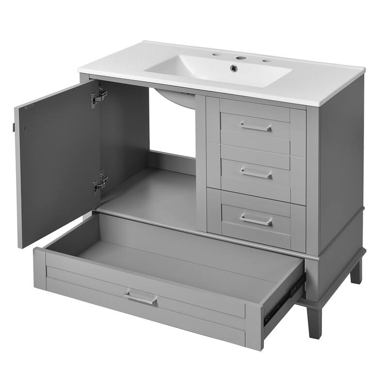 Bathroom Vanity with Sink, Bathroom Cabinet with Solid Wood Frame, Storage Cabinet with Soft Closing Door and 3 Drawers