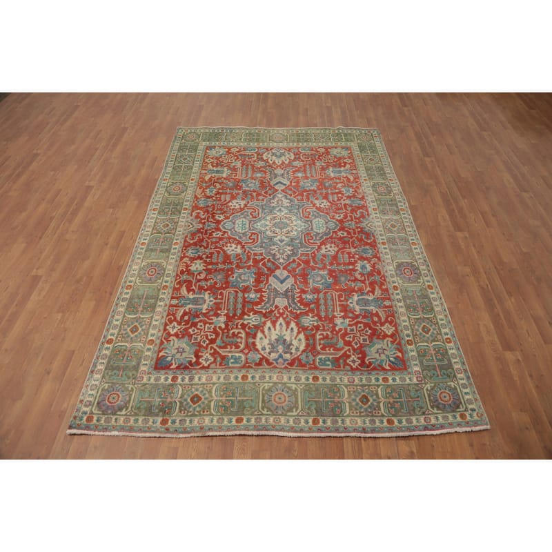 Hand Knotted Oriental 100% Wool Carpet Traditional Floral Red Tabriz Area Rug - 9' 8'' X 6' 6''