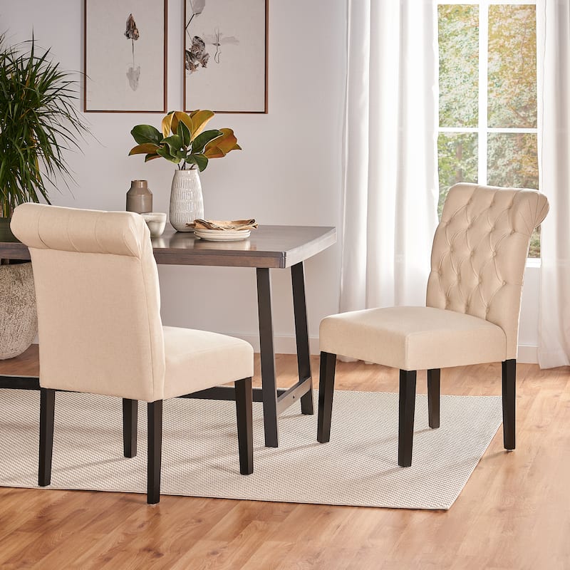 Roomfitters Tufted Dining Chair Set of 2, Padded Seating, Ivory
