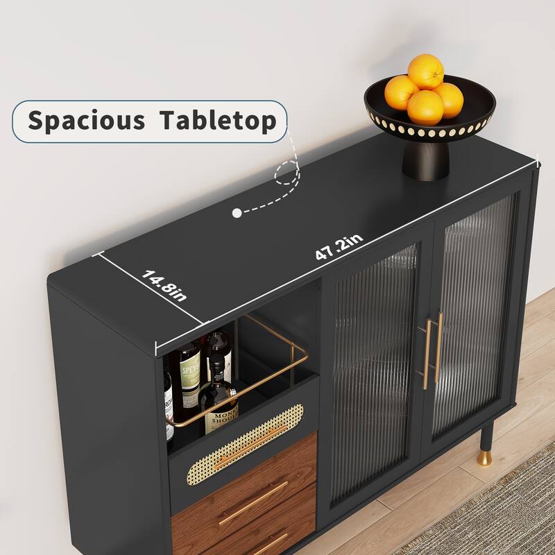 Accent Cabinet with Adjustable Shelves & Wine Rack Modern Bar Cabinet