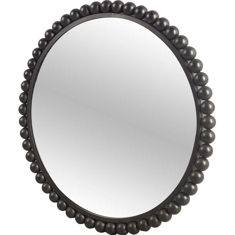 Orbit Black Metal Beaded Frame Round Mirror - 43" x 43"