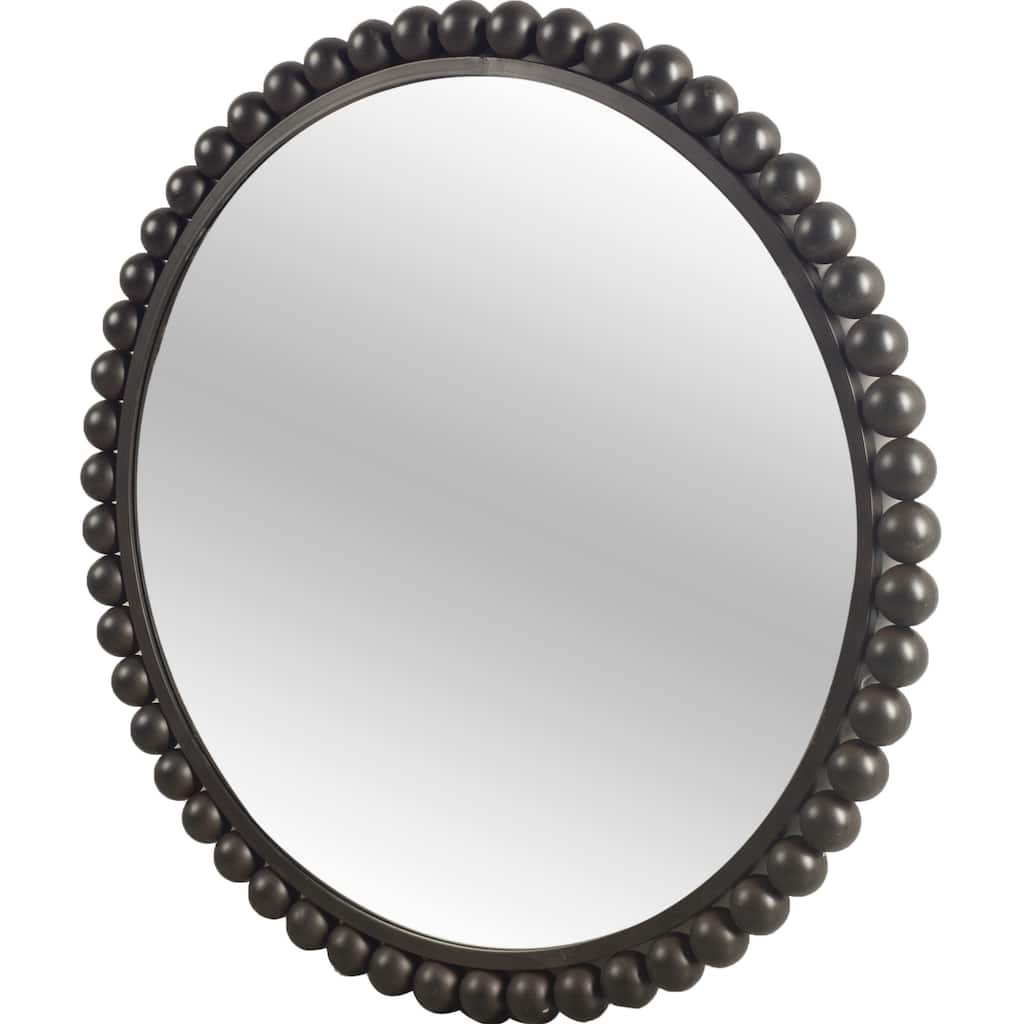 Orbit Black Metal Beaded Frame Round Mirror - 43" x 43"