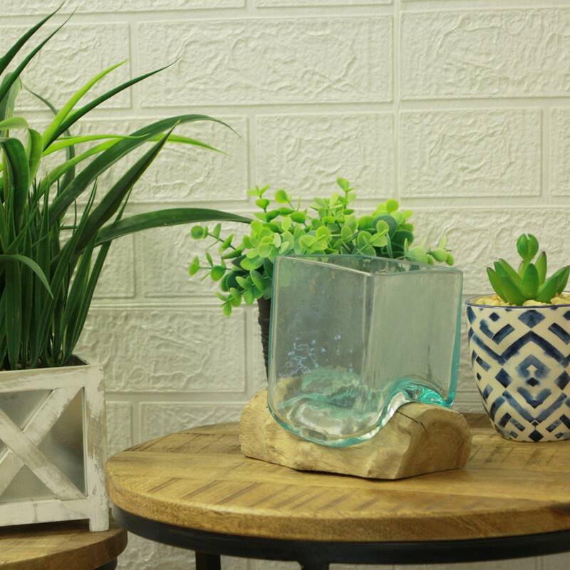 Teak Driftwood Square Bowl/Vase - 5.75" High - Home And Garden Decor